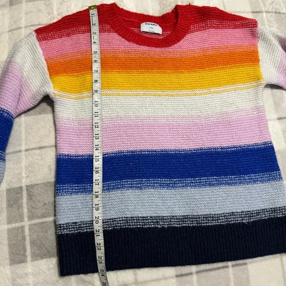 OLD NAVY RAINBOW 🌈 KNIT SWEATER ST Festive Striped Boxy Fit Pullover Oversized - Picture 7 of 11